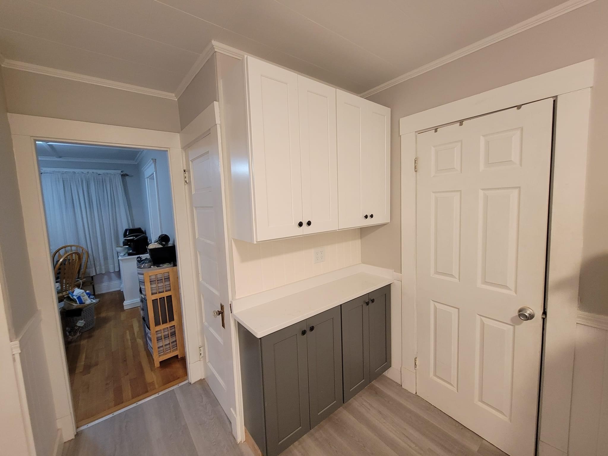 Built-in kitchen cabinet run with quartz counter, Saugus